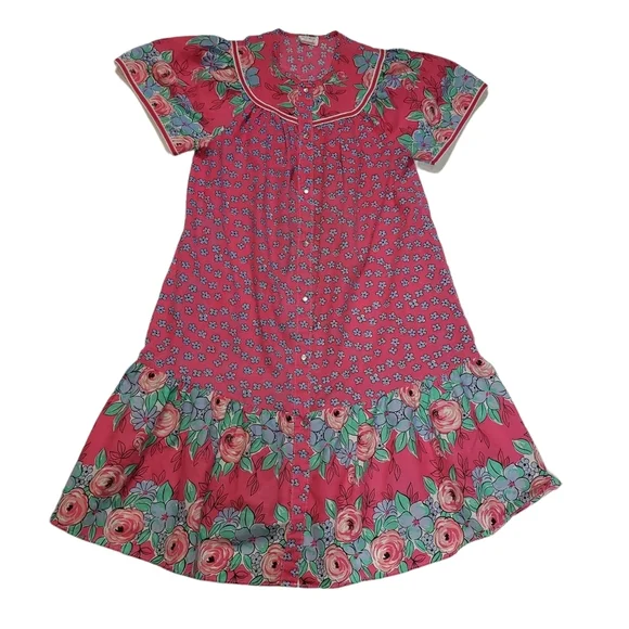 Vintage Kelly Reed Floral Print Patio Dress Sz M ? Pearl Snap Cottagecore Garden - Picture 4 of 14